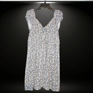 WallFlower Puff Sleeve Mini Mesh Dress with smocked back Black Blue Floral-S XL